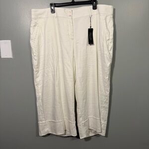 LANE BRYANT ~ THE LENA Stretch Linen Modern Cuffed Crop Pants White- Size 24 NWT